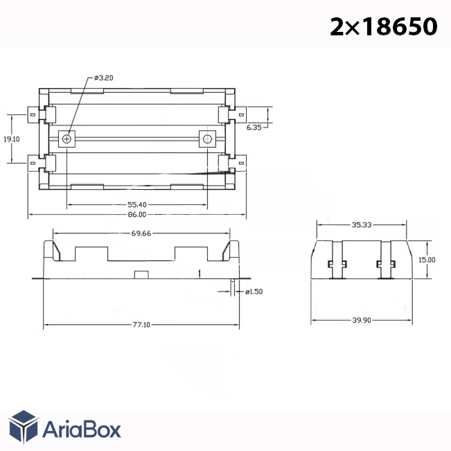جاباتری دوتایی SMD 18650